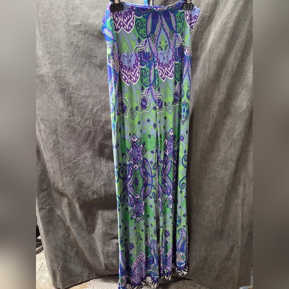 California woman Pants - Elegant Green and Purple Wide Leg Jumpsuit